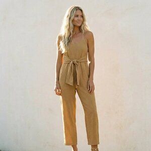 Grade & Gathre Ochre Tan Linen Blend Tie Jumpsuit size LARGE / NWT